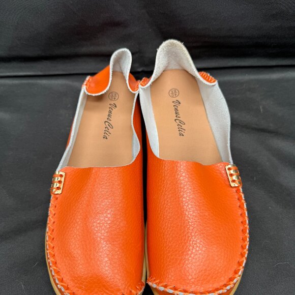 Venus Celia Women's Orange Moccasins Natural Comfort Leather Loafer Size 40(8.5) - Picture 4 of 7